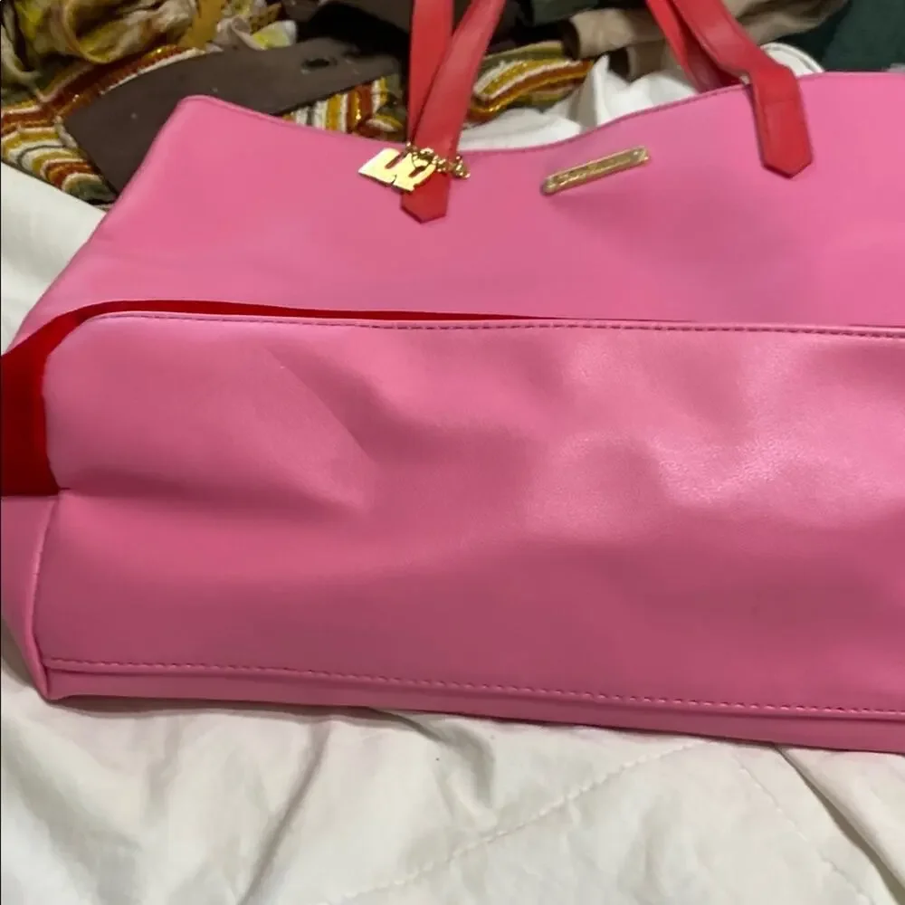 Juicy Couture “Just Say Oui!” Pink Red Glossy + Velvet Tote Bag w/ Charm Gold